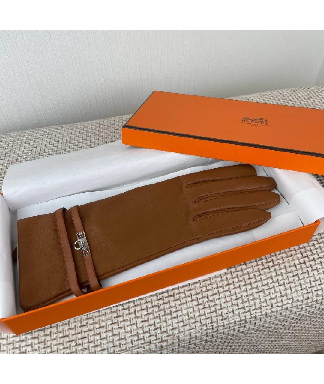 HERMES Коричневые кожаные перчатки, фото 2