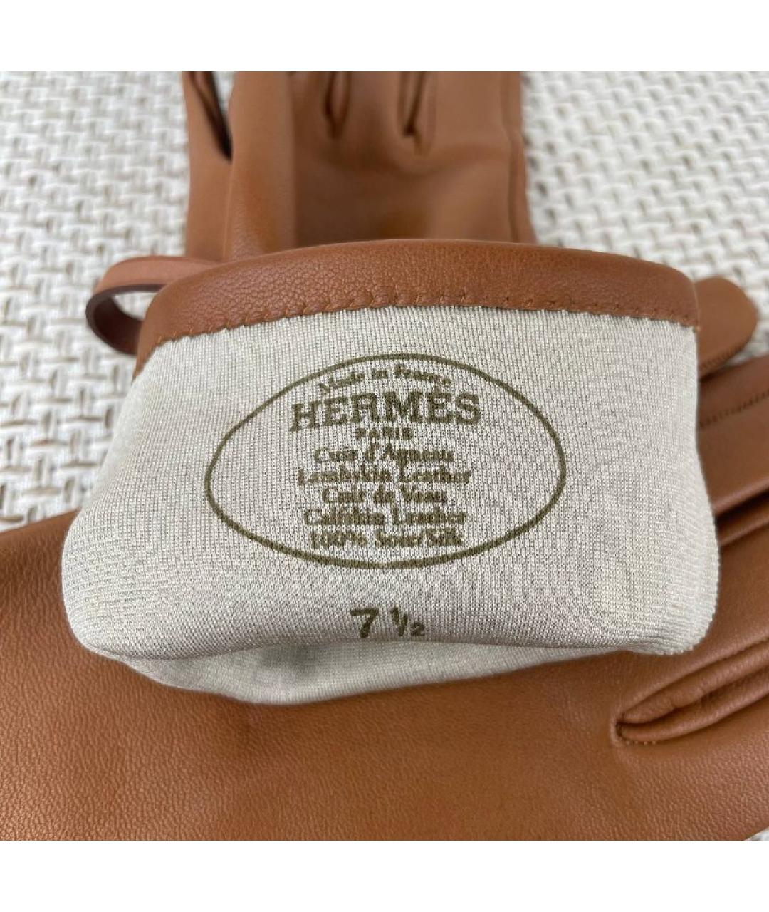 HERMES Коричневые кожаные перчатки, фото 4
