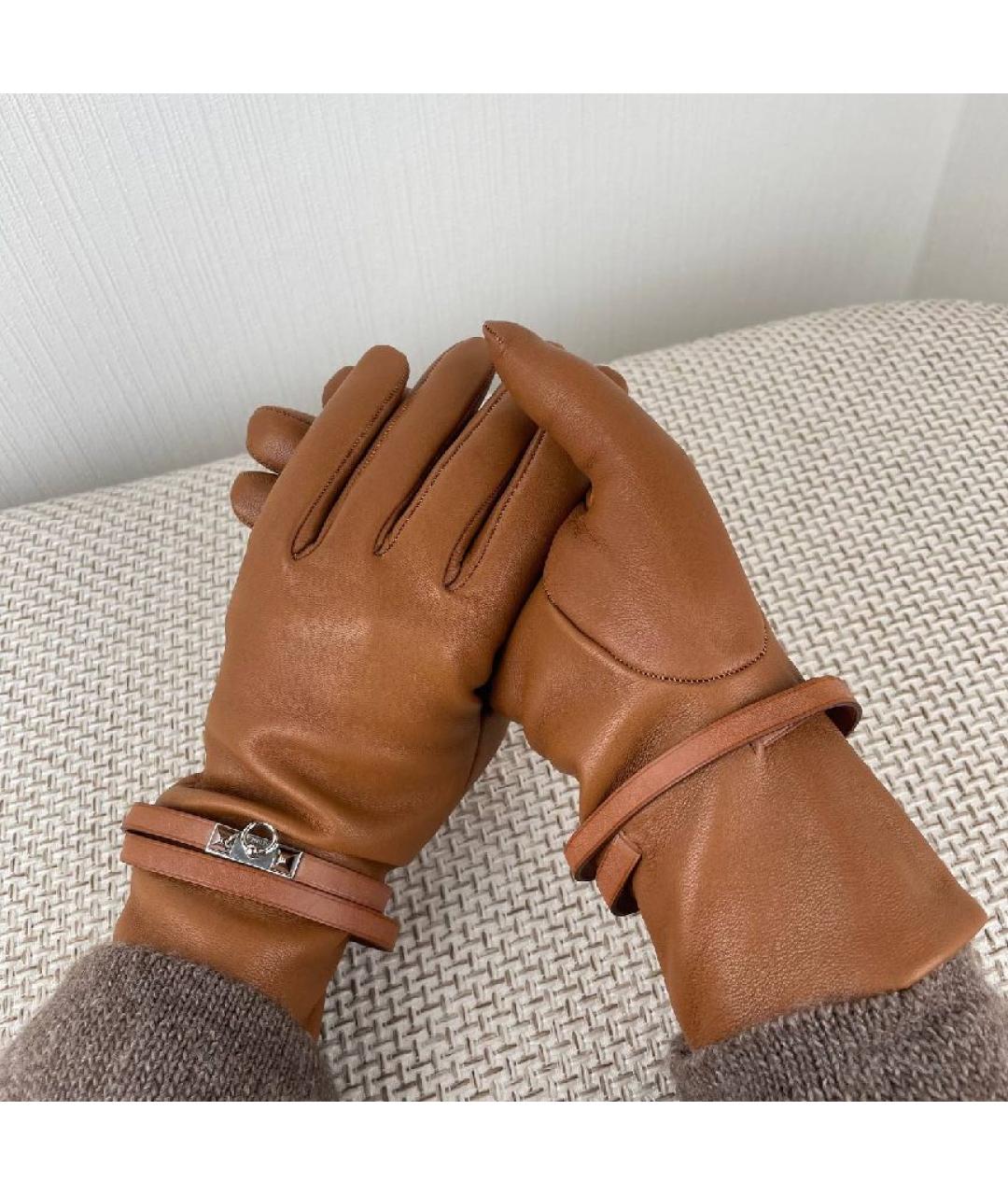 HERMES Коричневые кожаные перчатки, фото 7