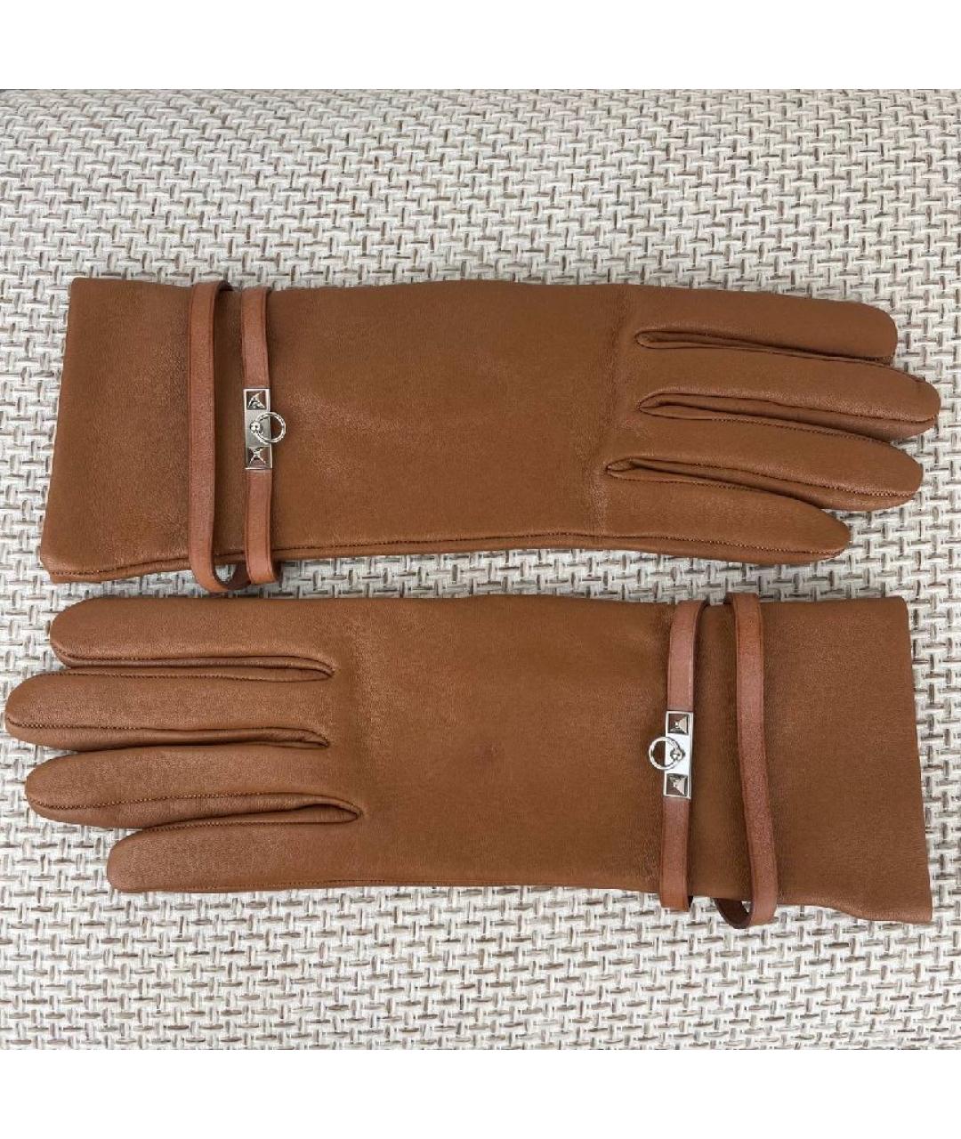 HERMES Коричневые кожаные перчатки, фото 3