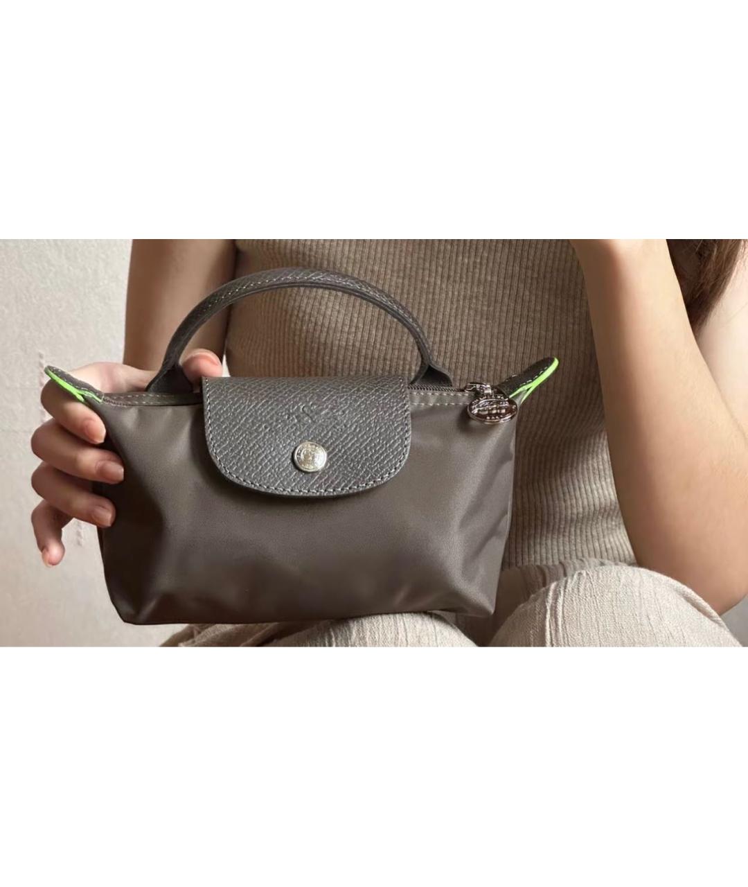 LONGCHAMP Коричневая тканевая сумка с короткими ручками, фото 6