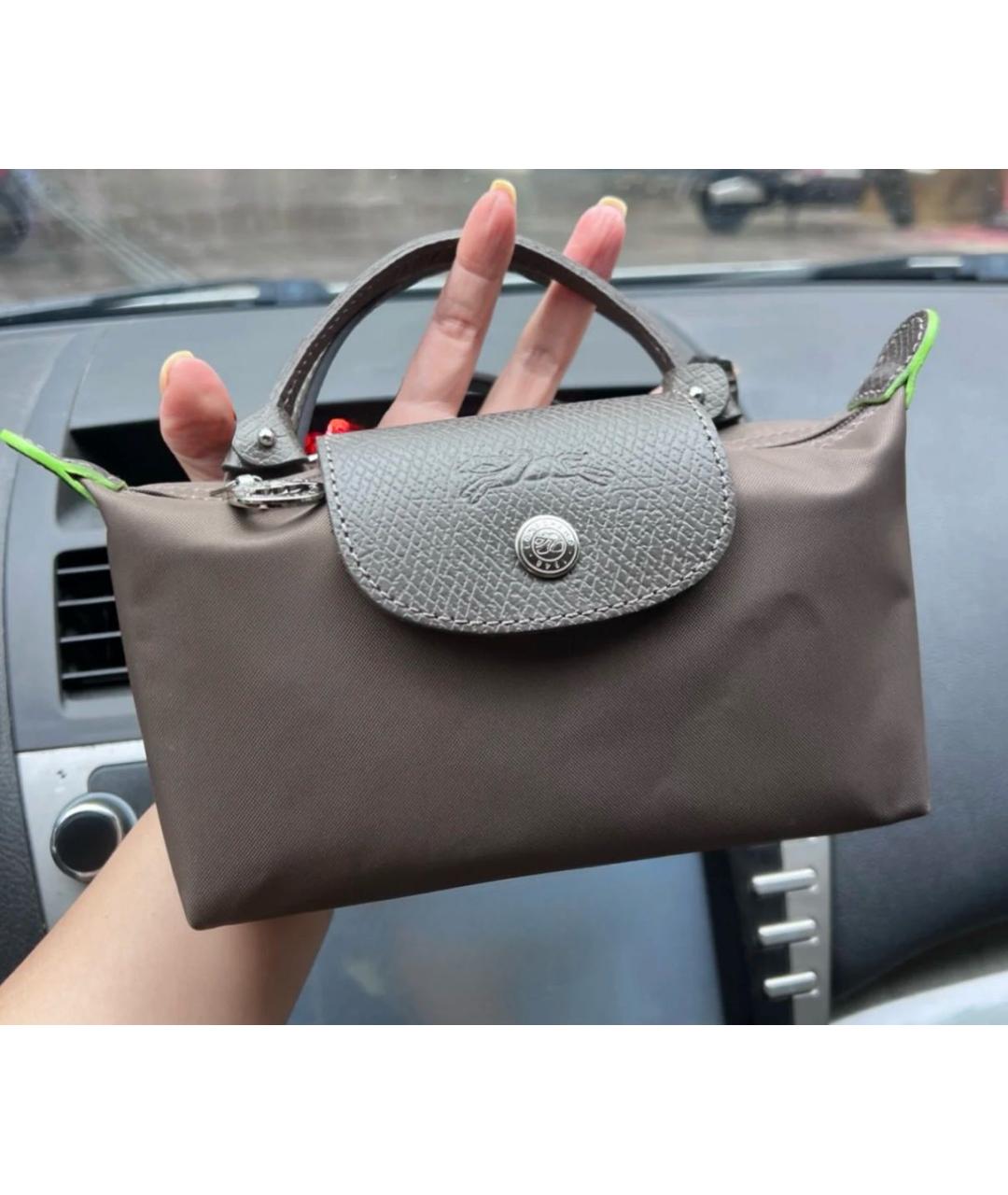 LONGCHAMP Коричневая тканевая сумка с короткими ручками, фото 7