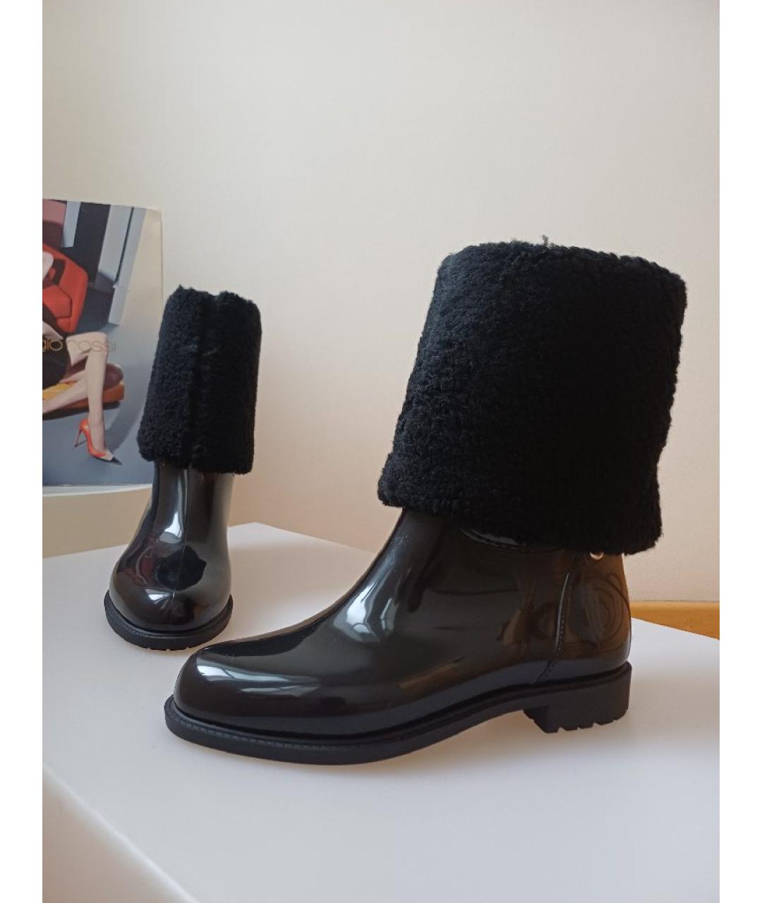 SERGIO ROSSI Черные резиновые ботинки, фото 4