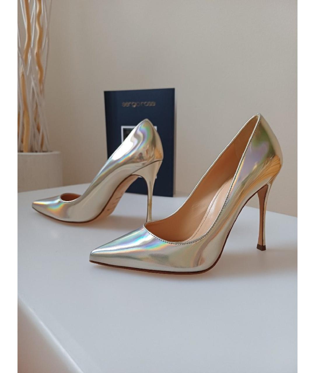 SERGIO ROSSI Золотые кожаные туфли, фото 6