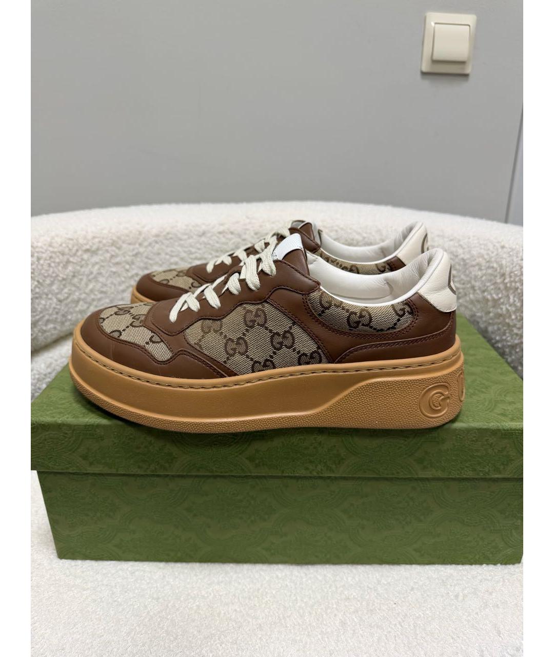 GUCCI Коричневые кожаные кеды, фото 2