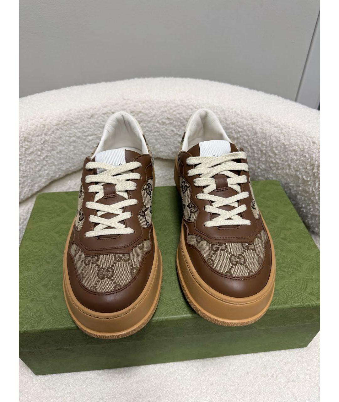 GUCCI Коричневые кожаные кеды, фото 3