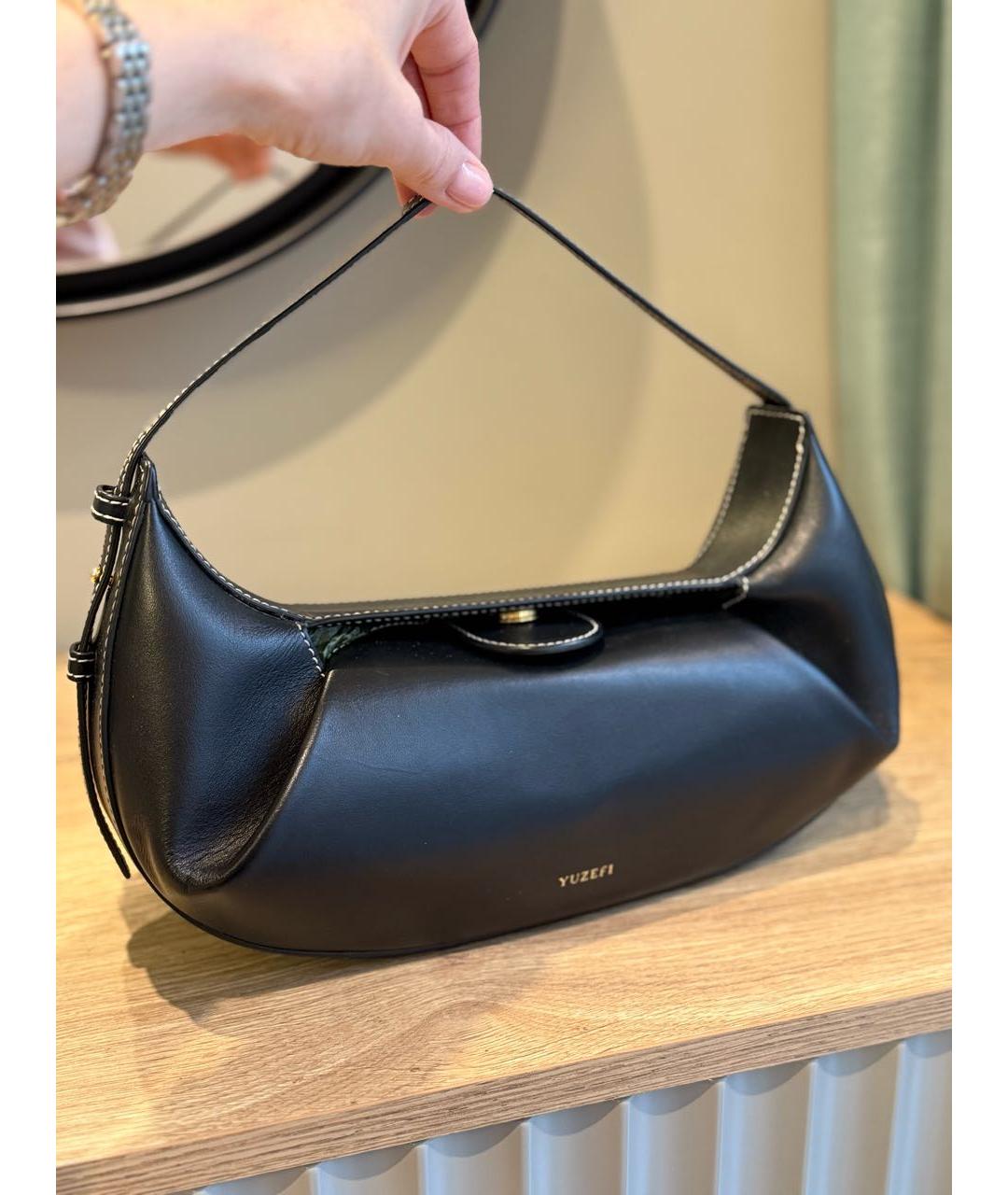 YUZEFI Черная кожаная сумка с короткими ручками, фото 5