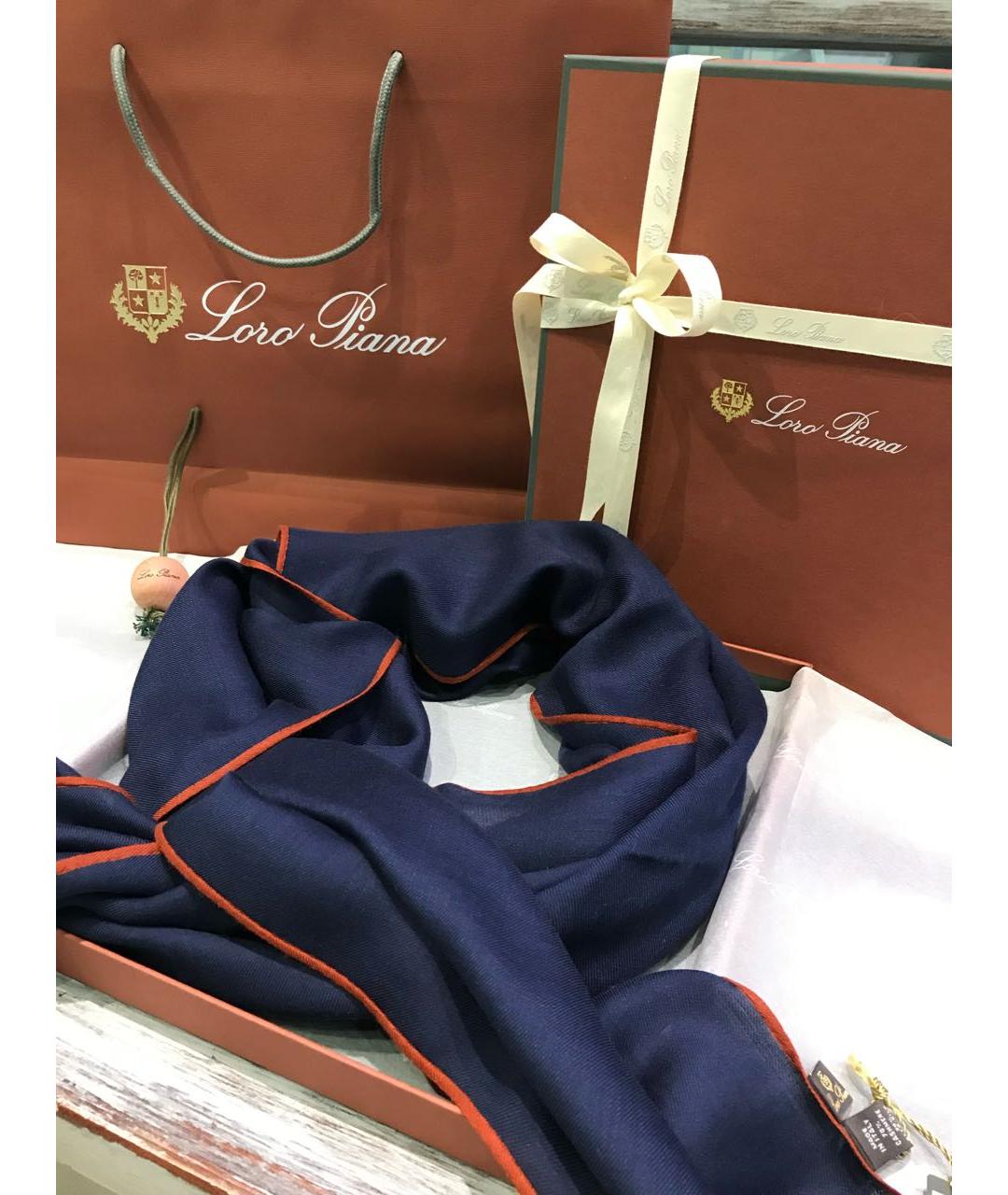 LORO PIANA Темно-синий кашемировый платок, фото 6