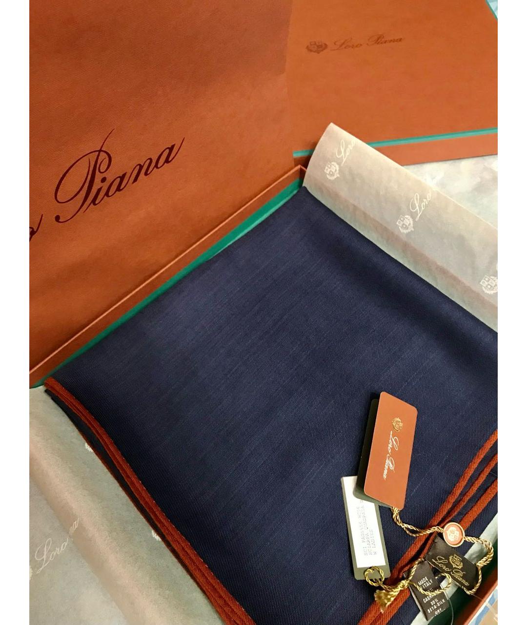 LORO PIANA Темно-синий кашемировый платок, фото 2