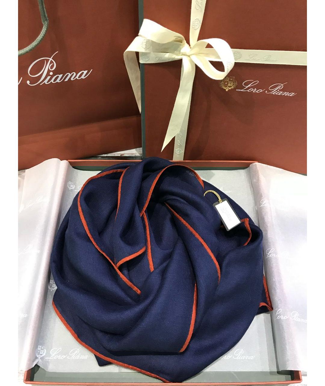 LORO PIANA Темно-синий кашемировый платок, фото 5