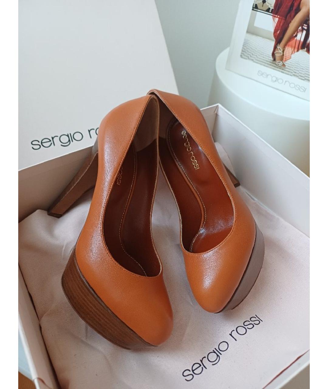 SERGIO ROSSI Оранжевое кожаные туфли, фото 3