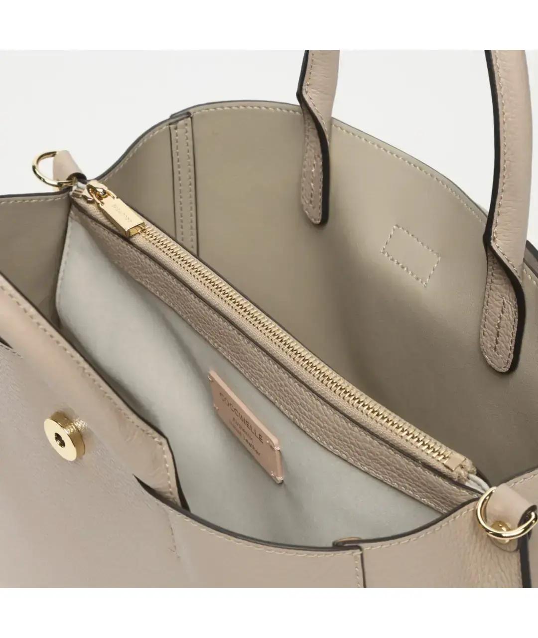 COCCINELLE Бежевая кожаная сумка с короткими ручками, фото 4