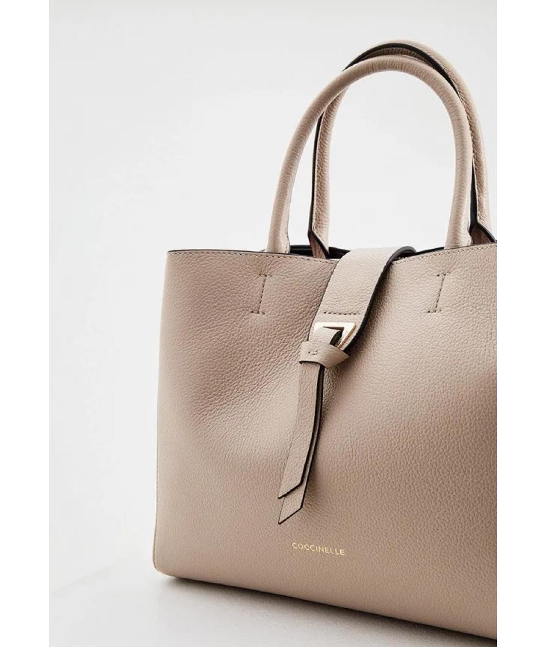 COCCINELLE Бежевая кожаная сумка с короткими ручками, фото 3