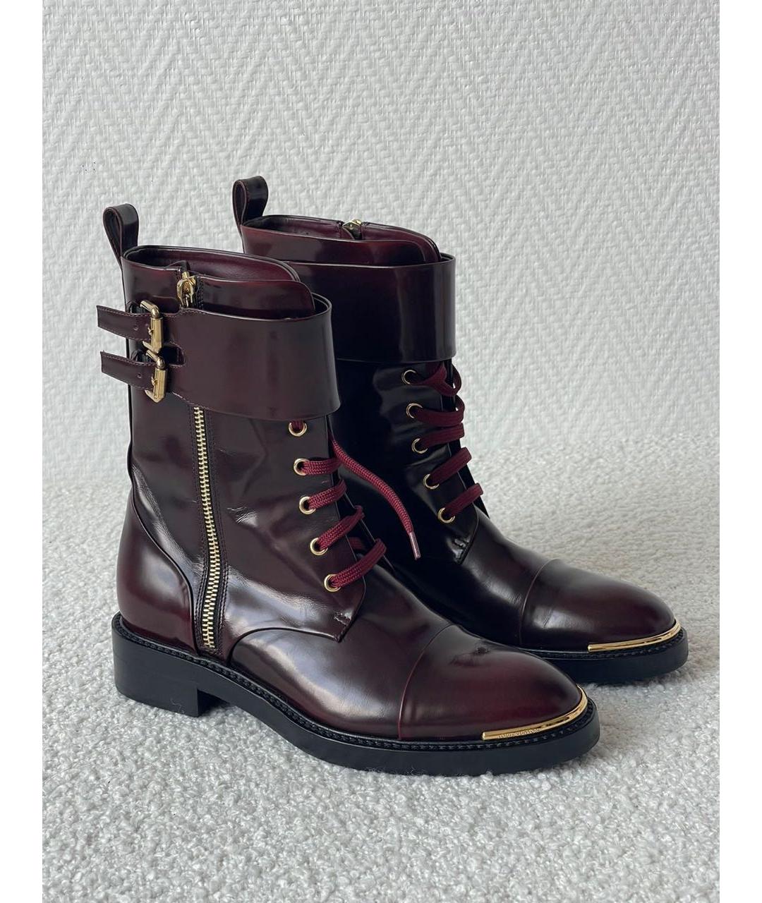 LOUIS VUITTON Бордовые кожаные ботинки, фото 3