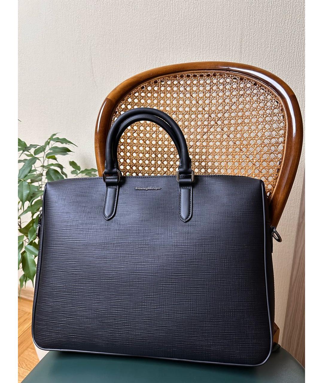 ERMENEGILDO ZEGNA XXX Черный кожаный портфель, фото 8