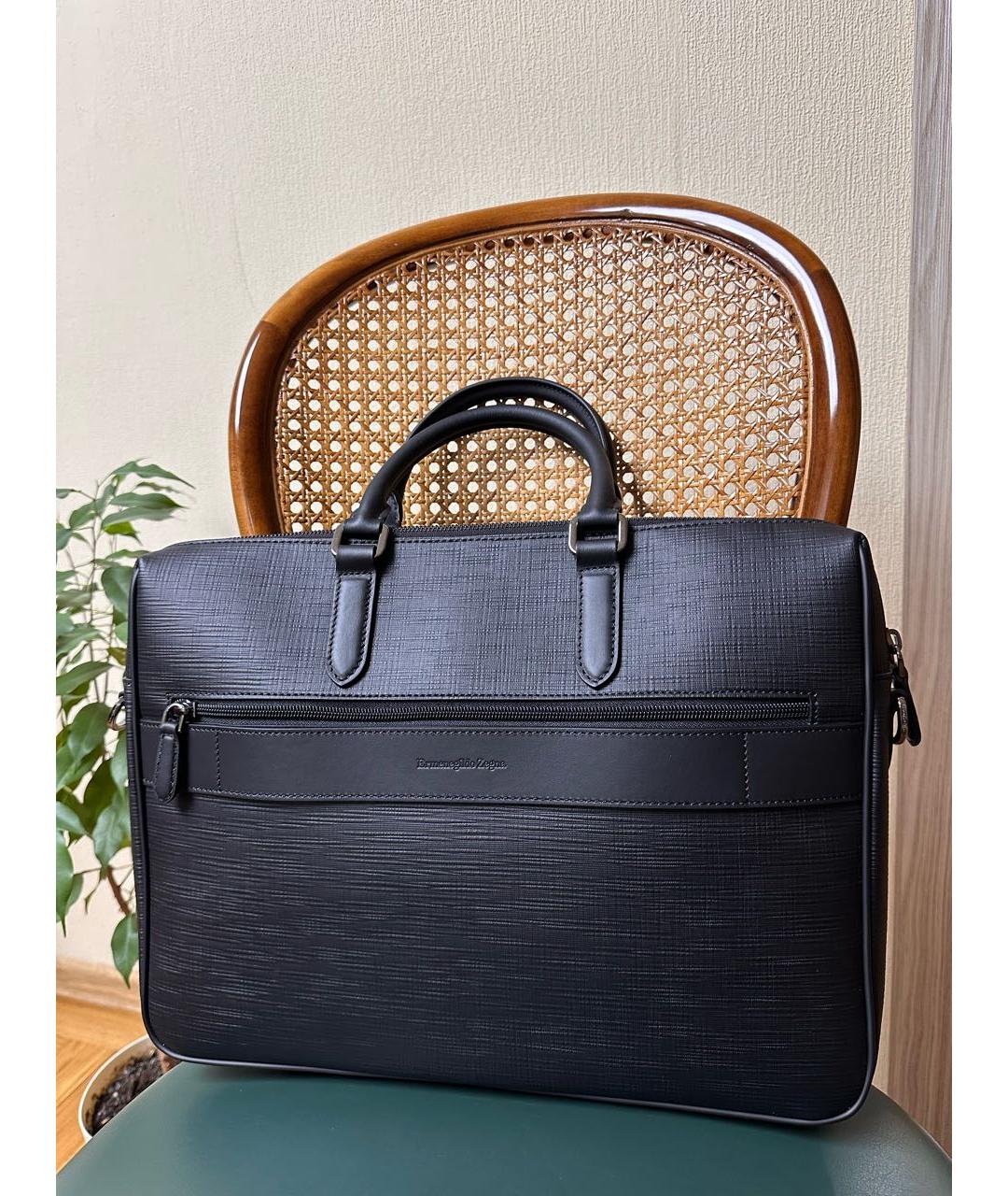 ERMENEGILDO ZEGNA XXX Черный кожаный портфель, фото 2