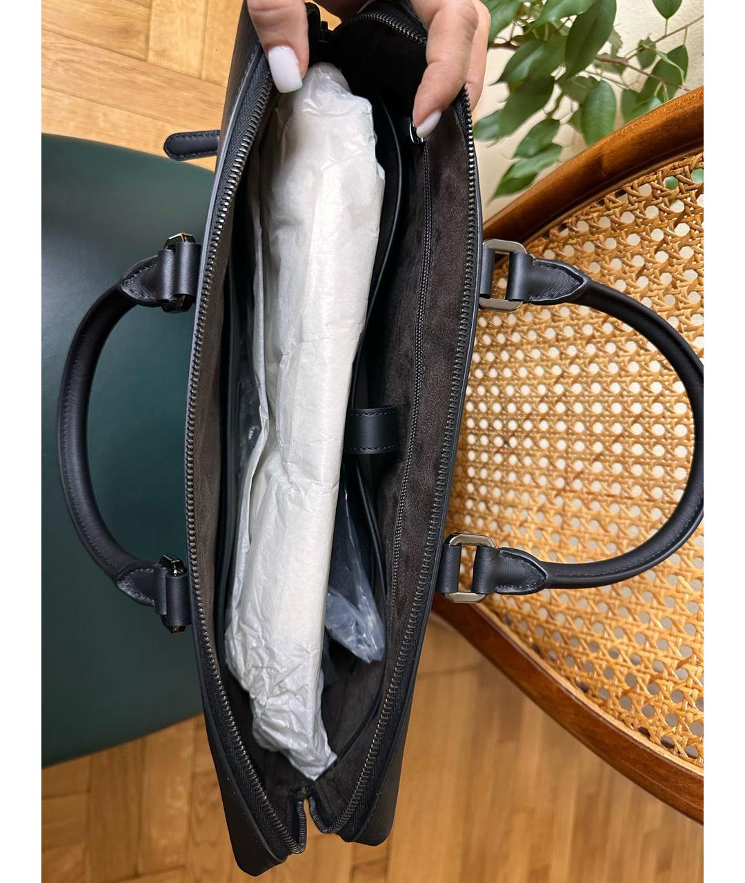 ERMENEGILDO ZEGNA XXX Черный кожаный портфель, фото 3