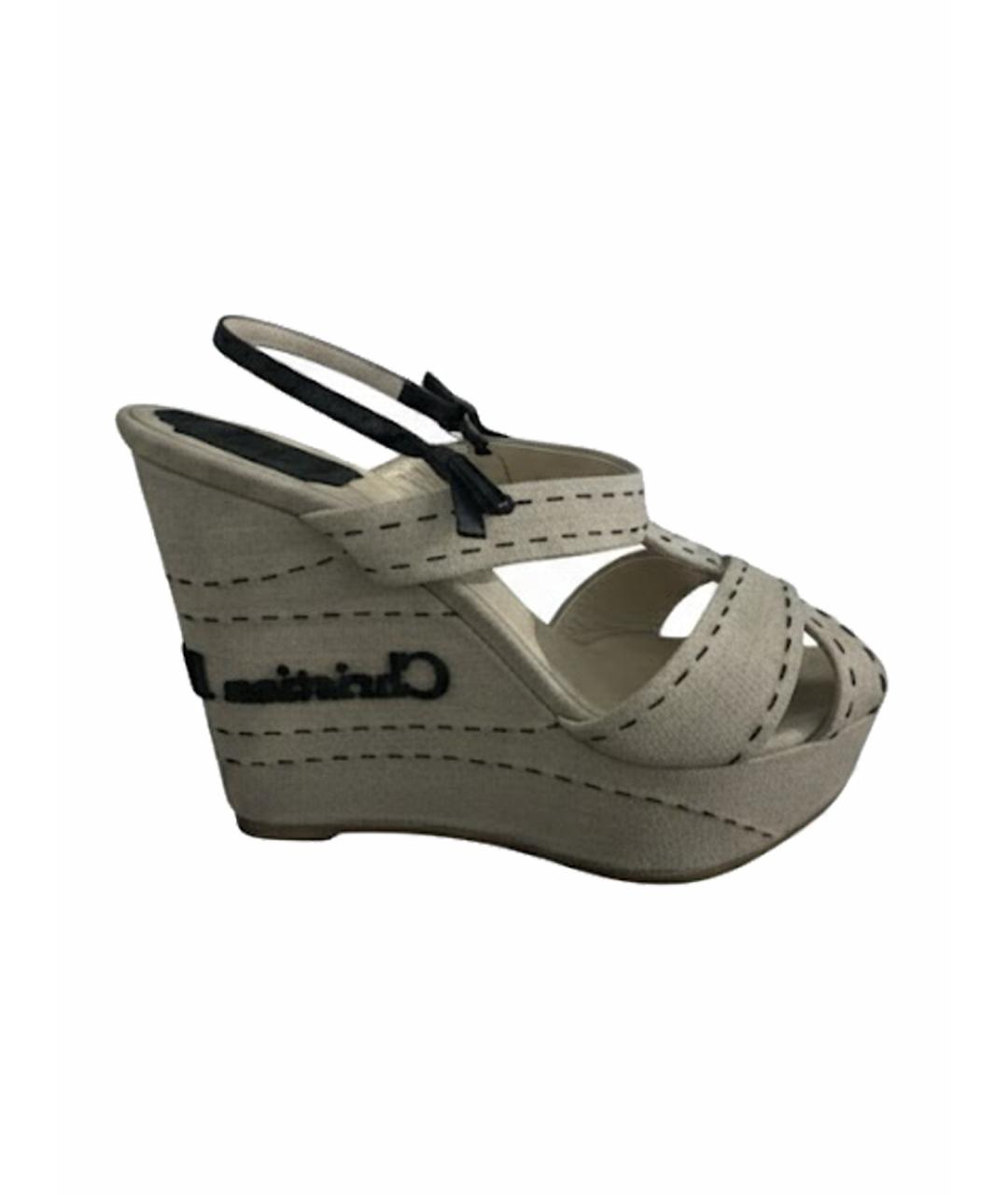 CHRISTIAN DIOR Бежевые текстильные босоножки, фото 1