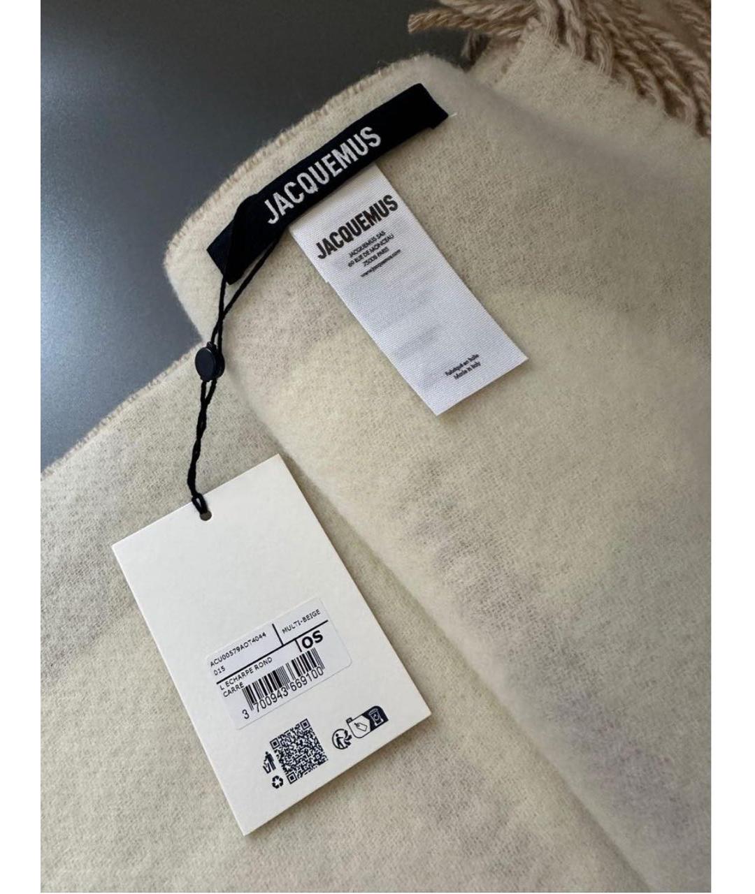 JACQUEMUS Бежевый шерстяной шарф, фото 4
