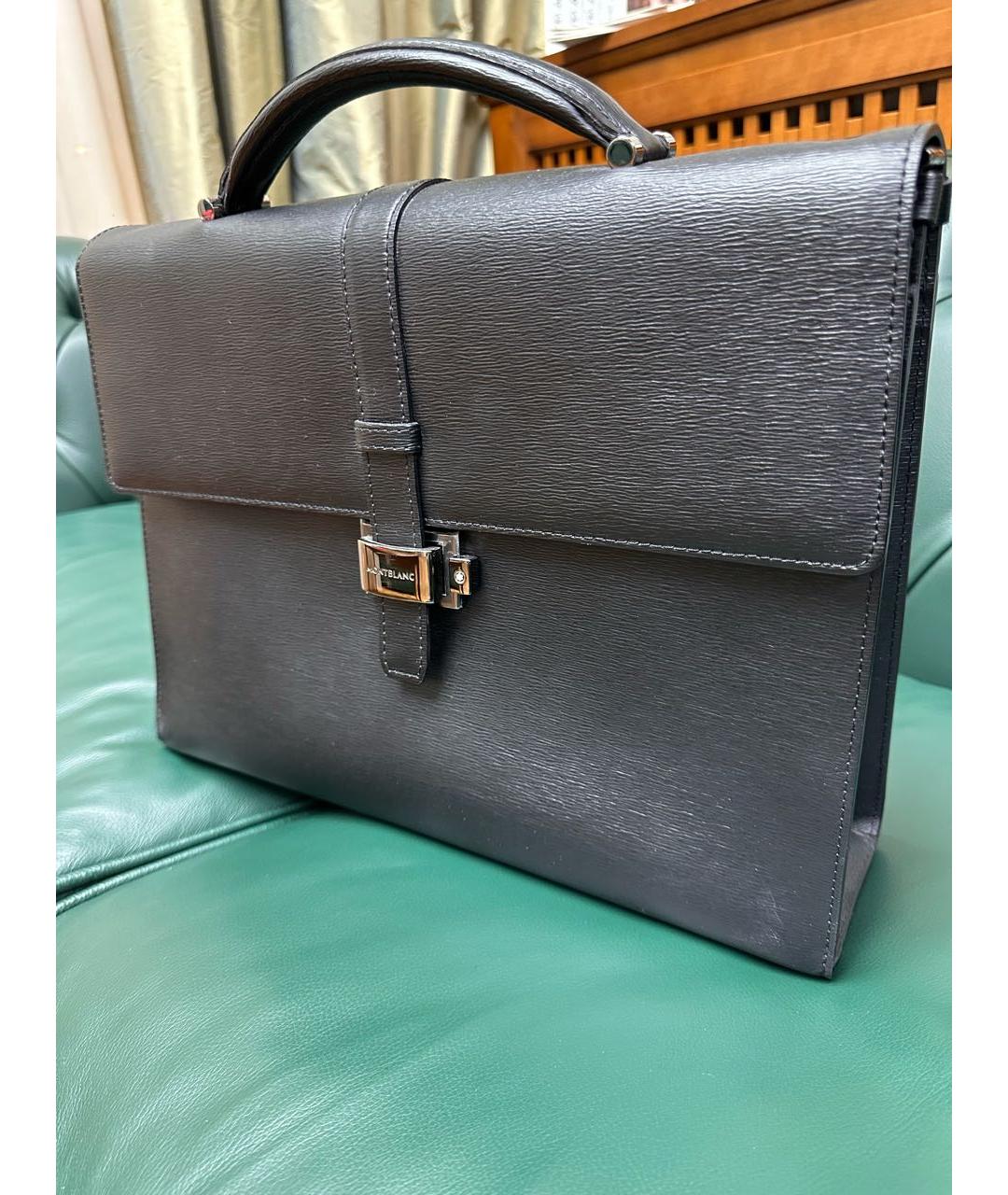 MONTBLANC Черный кожаный портфель, фото 2
