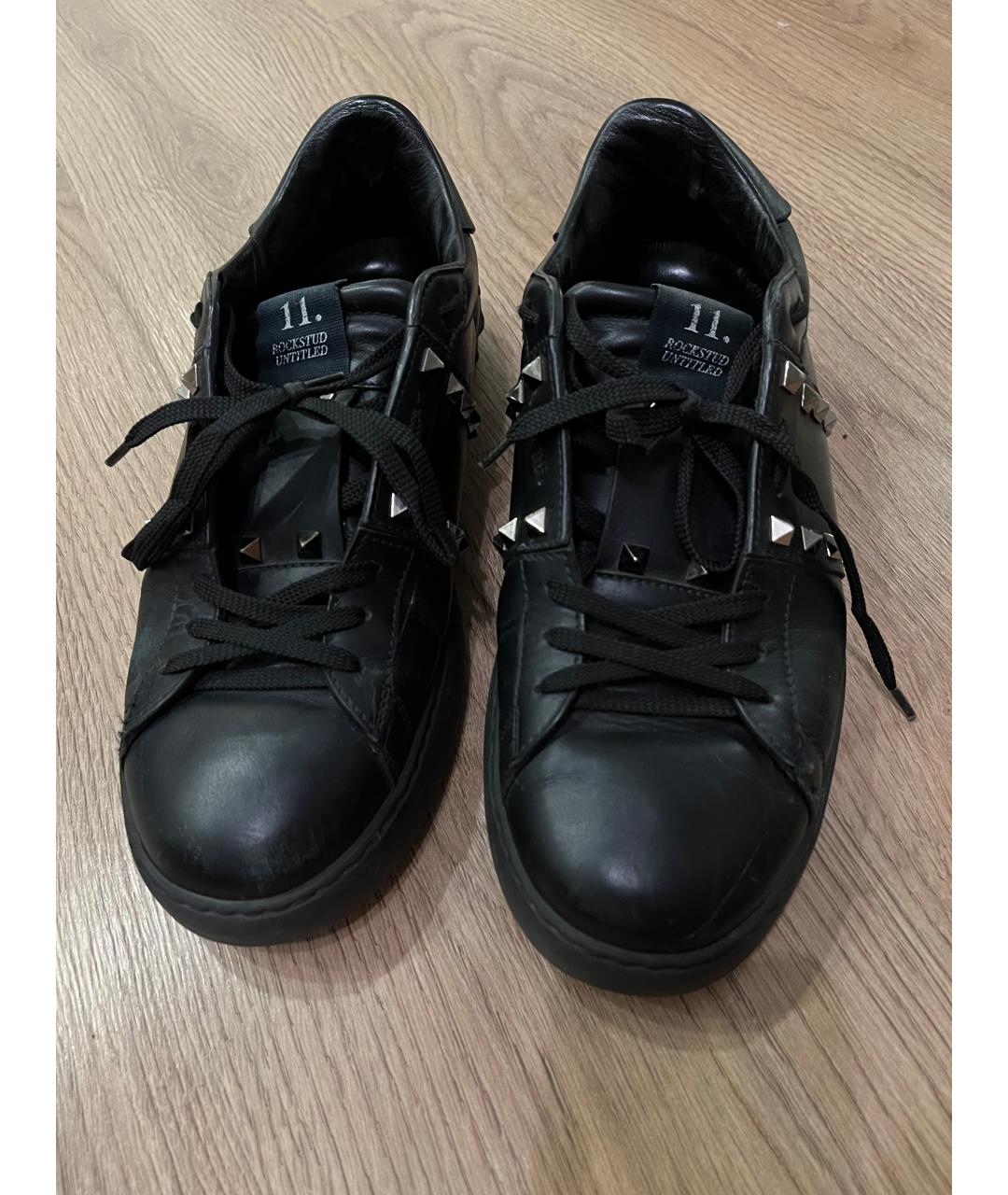 VALENTINO Черные кожаные низкие кроссовки / кеды, фото 2