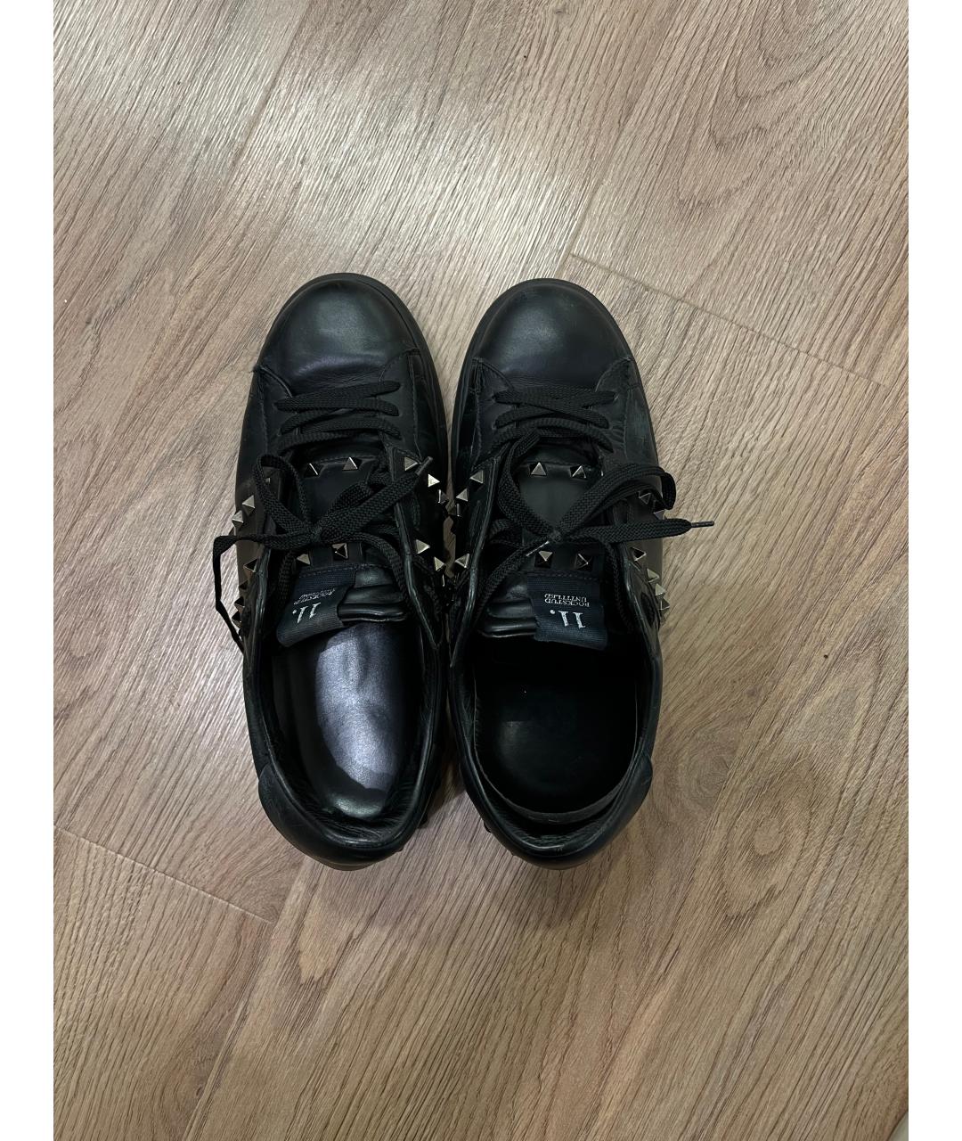 VALENTINO Черные кожаные низкие кроссовки / кеды, фото 3