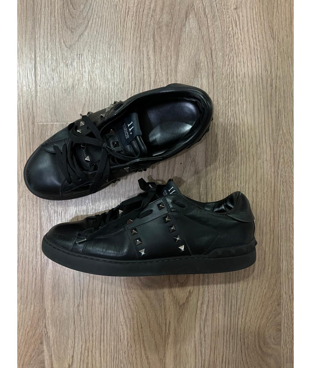 VALENTINO Черные кожаные низкие кроссовки / кеды, фото 10
