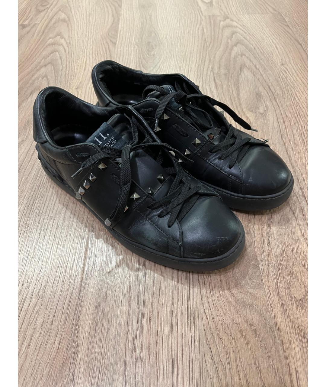 VALENTINO Черные кожаные низкие кроссовки / кеды, фото 7