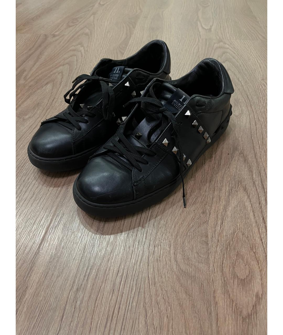 VALENTINO Черные кожаные низкие кроссовки / кеды, фото 6