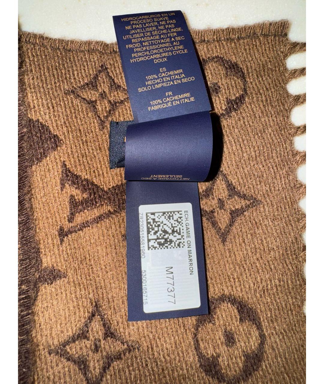 LOUIS VUITTON Коричневый кашемировый шарф, фото 3