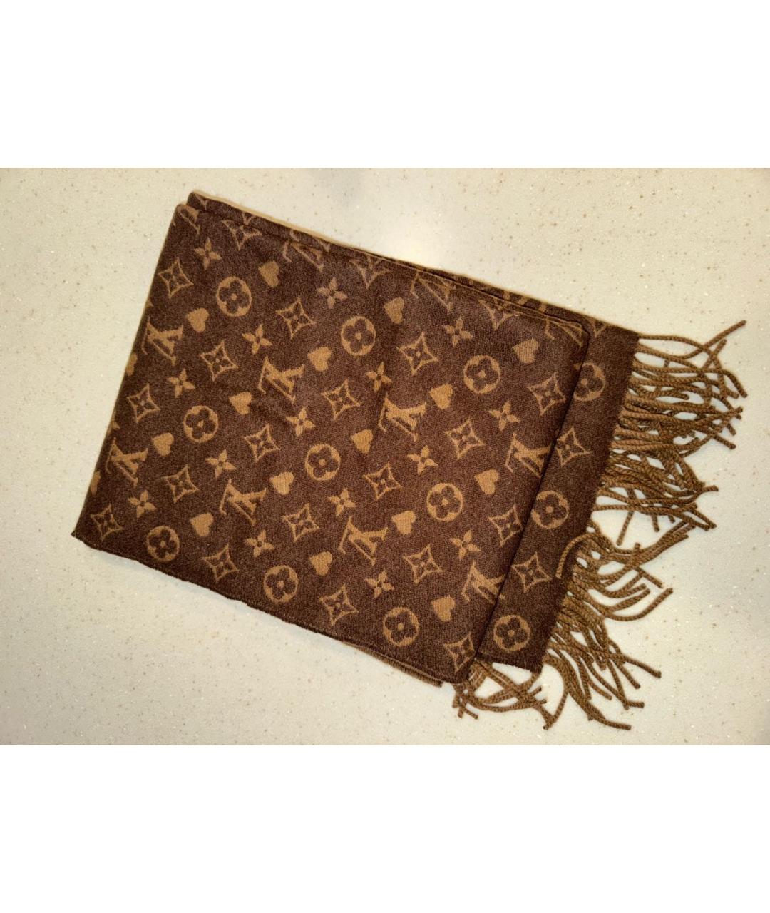 LOUIS VUITTON Коричневый кашемировый шарф, фото 2
