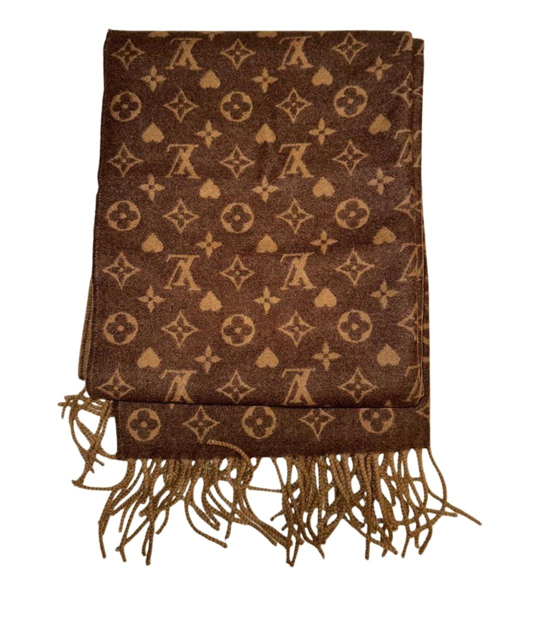 LOUIS VUITTON Коричневый кашемировый шарф, фото 1