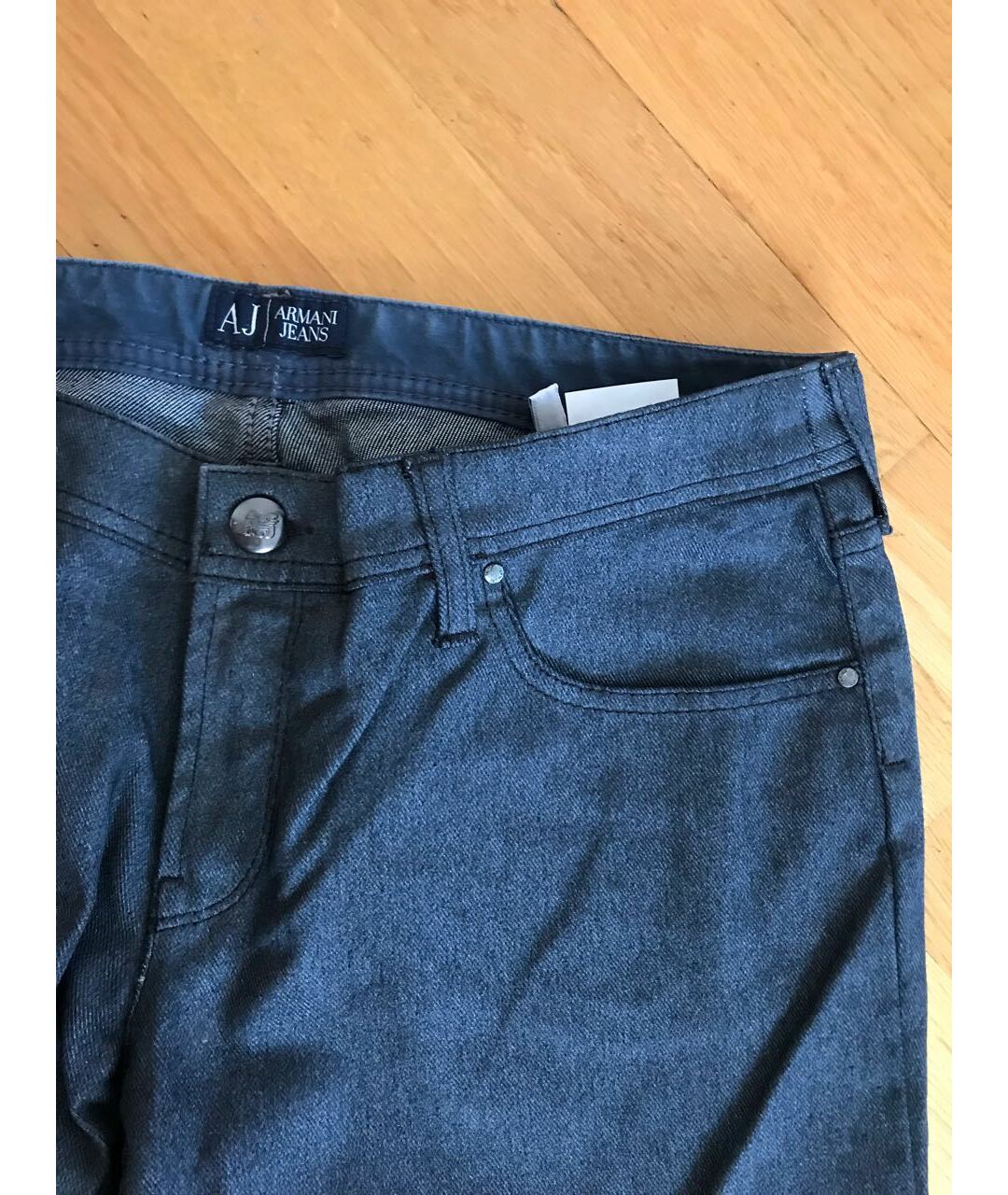 ARMANI JEANS Антрацитовые хлопко-эластановые прямые джинсы, фото 3