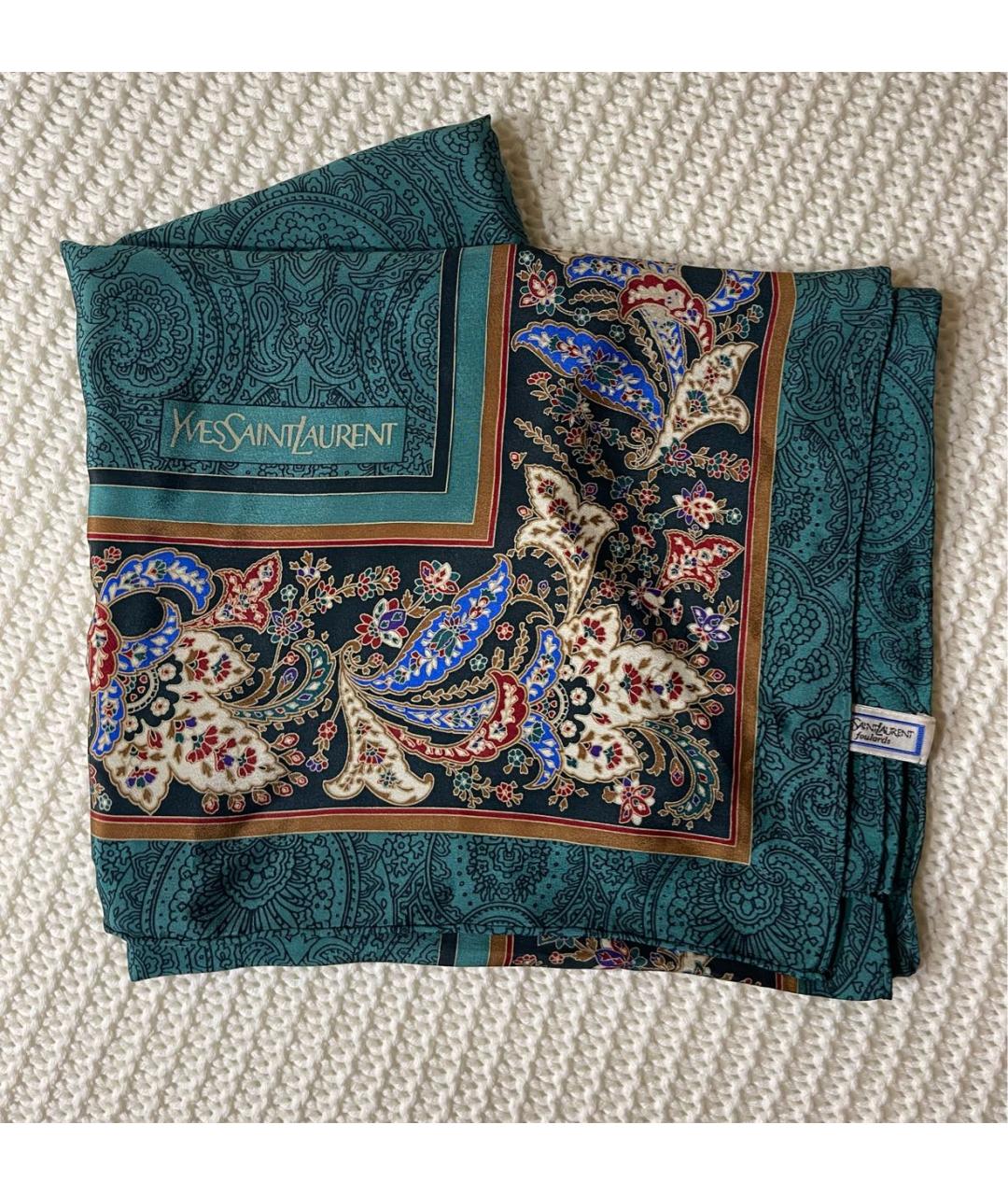 SAINT LAURENT Зеленый шелковый платок, фото 5