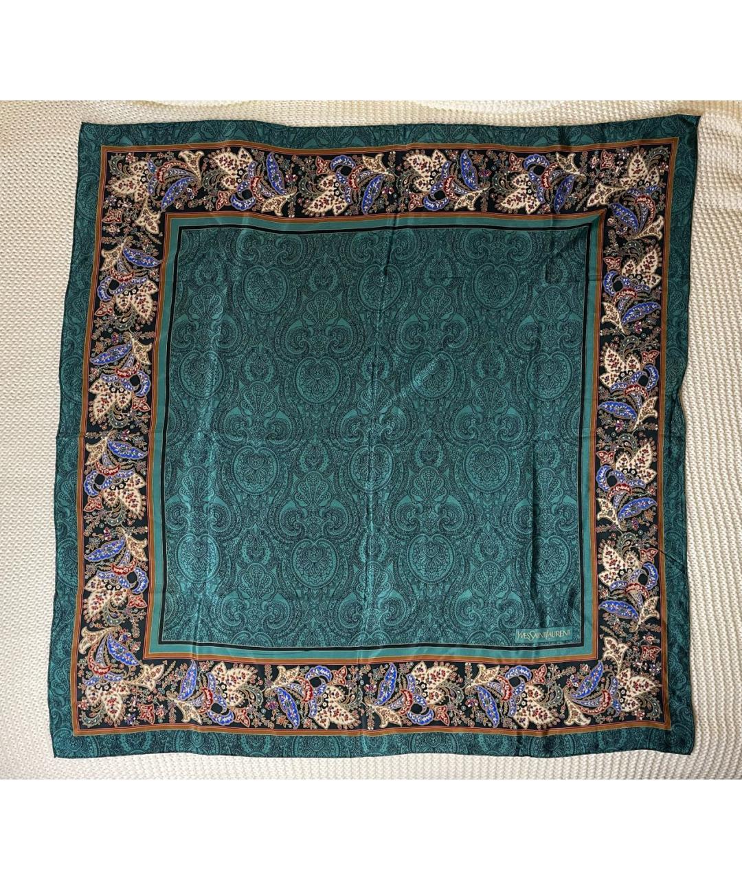SAINT LAURENT Зеленый шелковый платок, фото 6