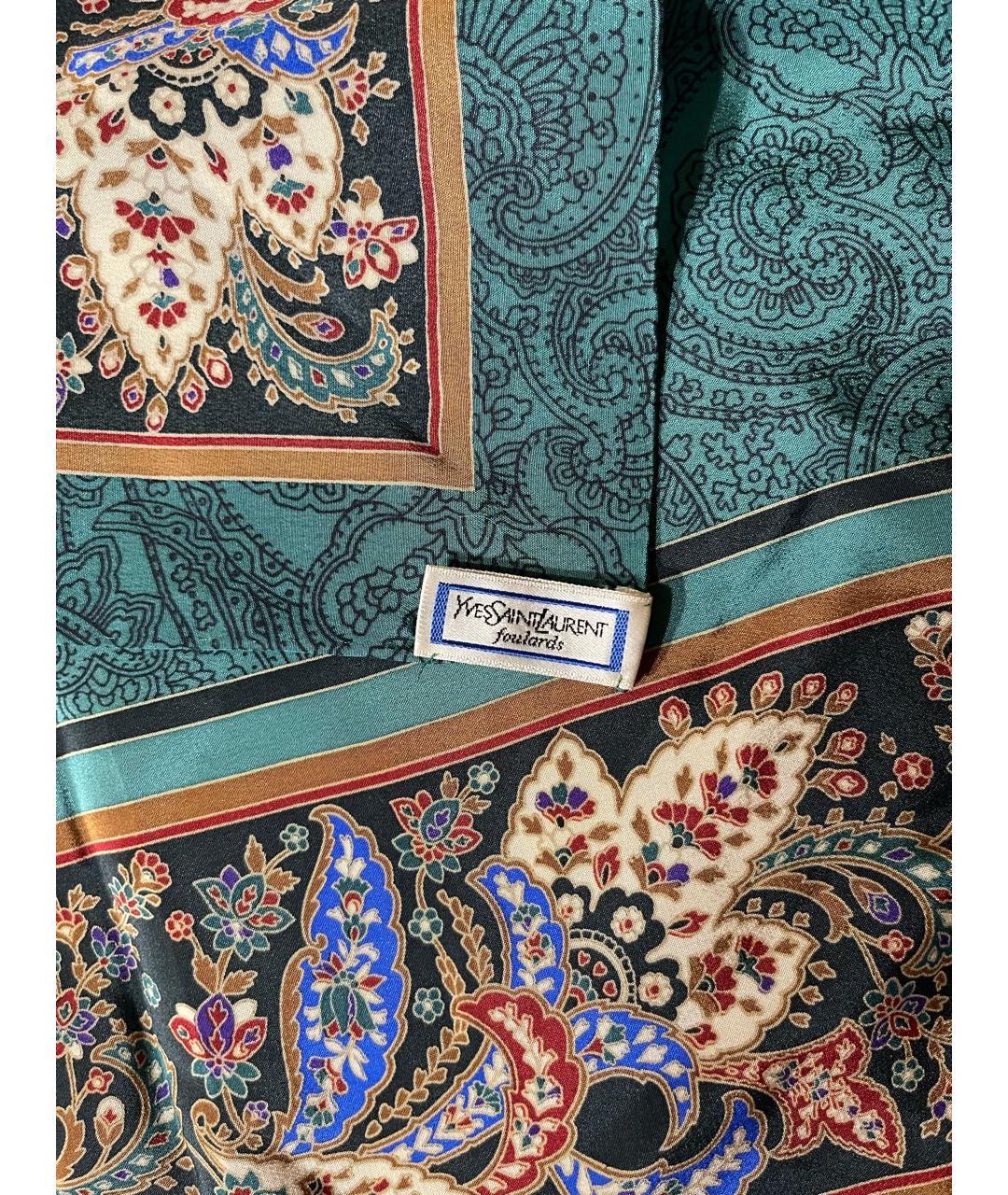 SAINT LAURENT Зеленый шелковый платок, фото 3