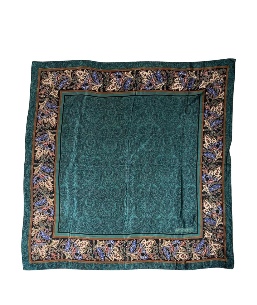 SAINT LAURENT Зеленый шелковый платок, фото 1