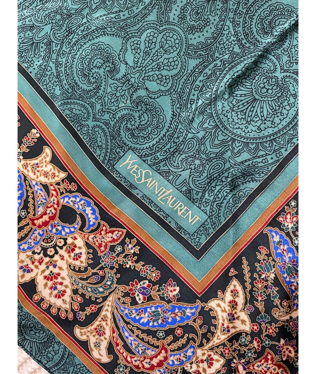 SAINT LAURENT Зеленый шелковый платок, фото 2