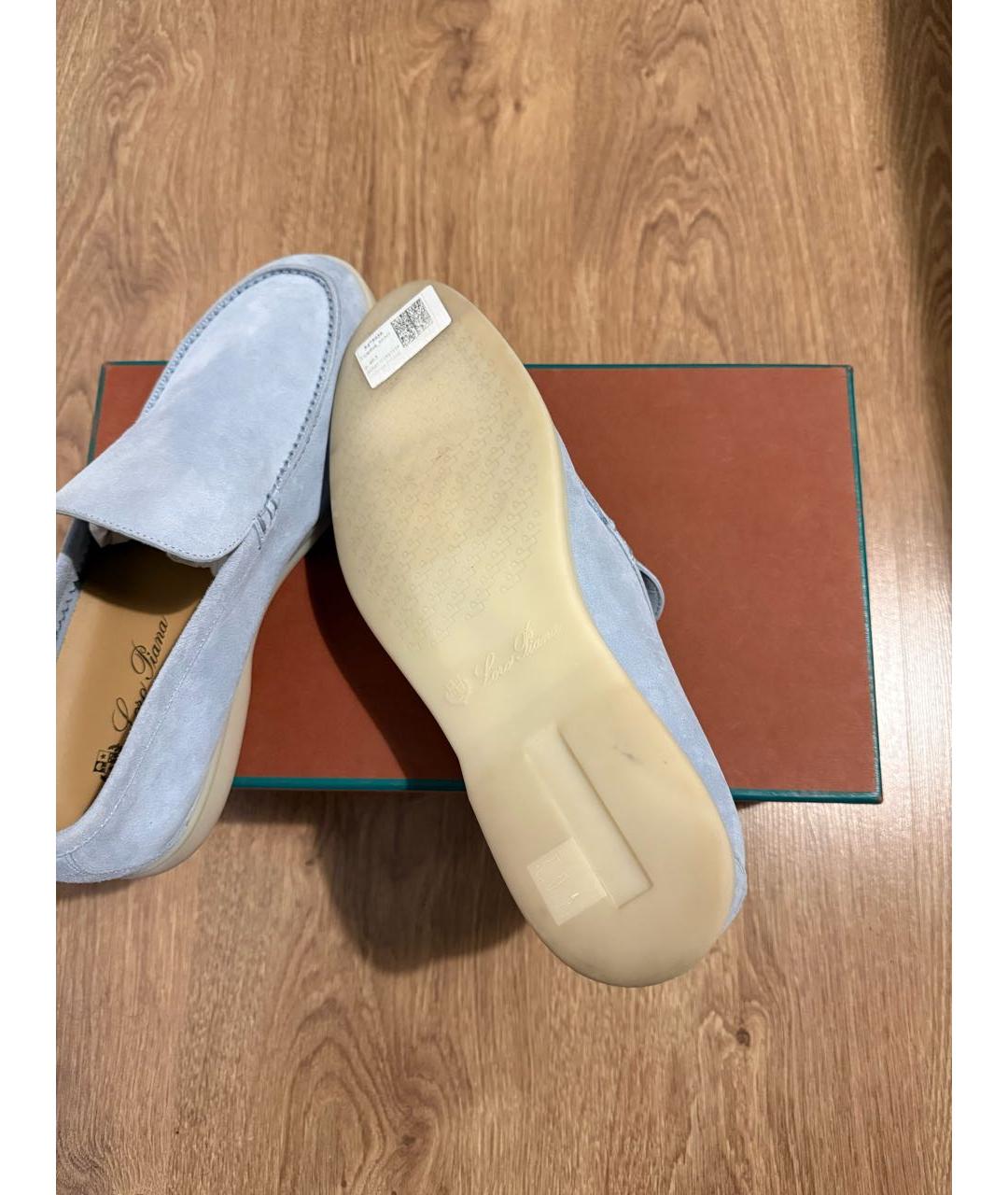 LORO PIANA Голубые замшевые лоферы, фото 4