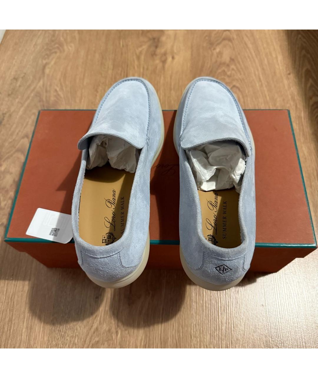 LORO PIANA Голубые замшевые лоферы, фото 3