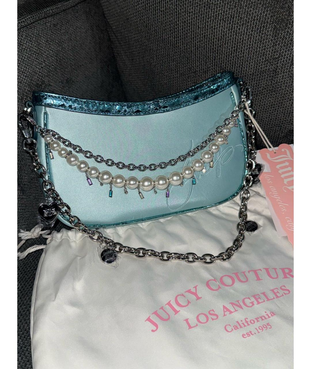 JUICY COUTURE Бирюзовая тканевая сумка с короткими ручками, фото 2