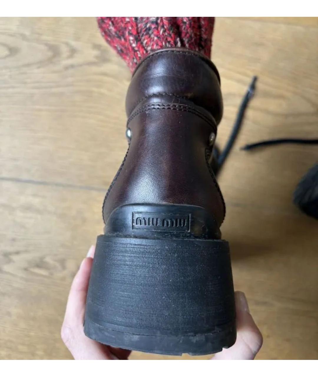 MIU MIU Коричневые кожаные ботинки, фото 3