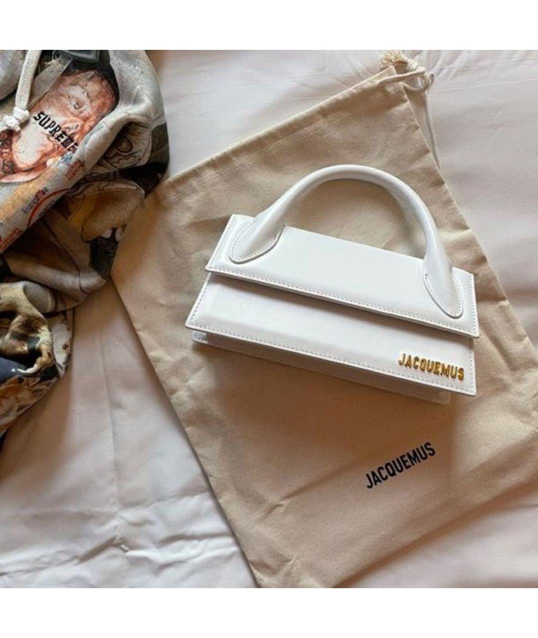 JACQUEMUS Белая кожаная сумка с короткими ручками, фото 4
