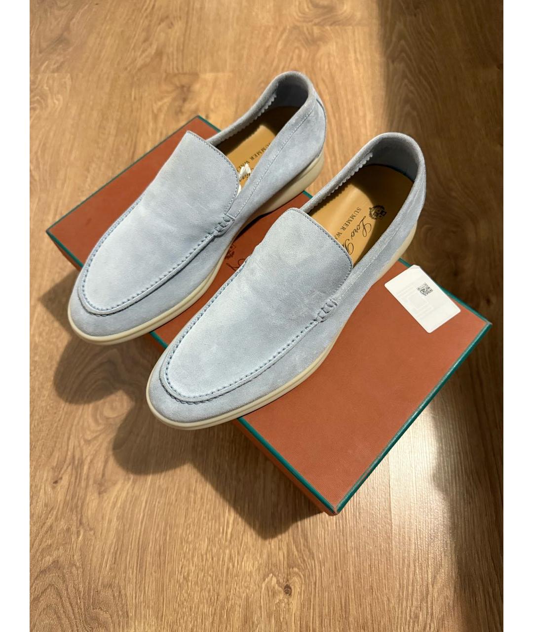 LORO PIANA Голубые замшевые лоферы, фото 2