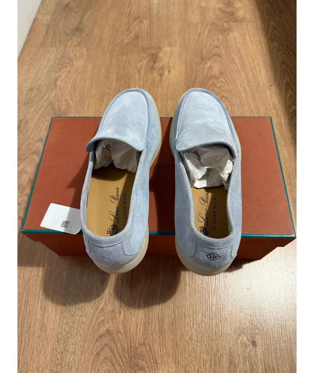 LORO PIANA Голубые замшевые лоферы, фото 4