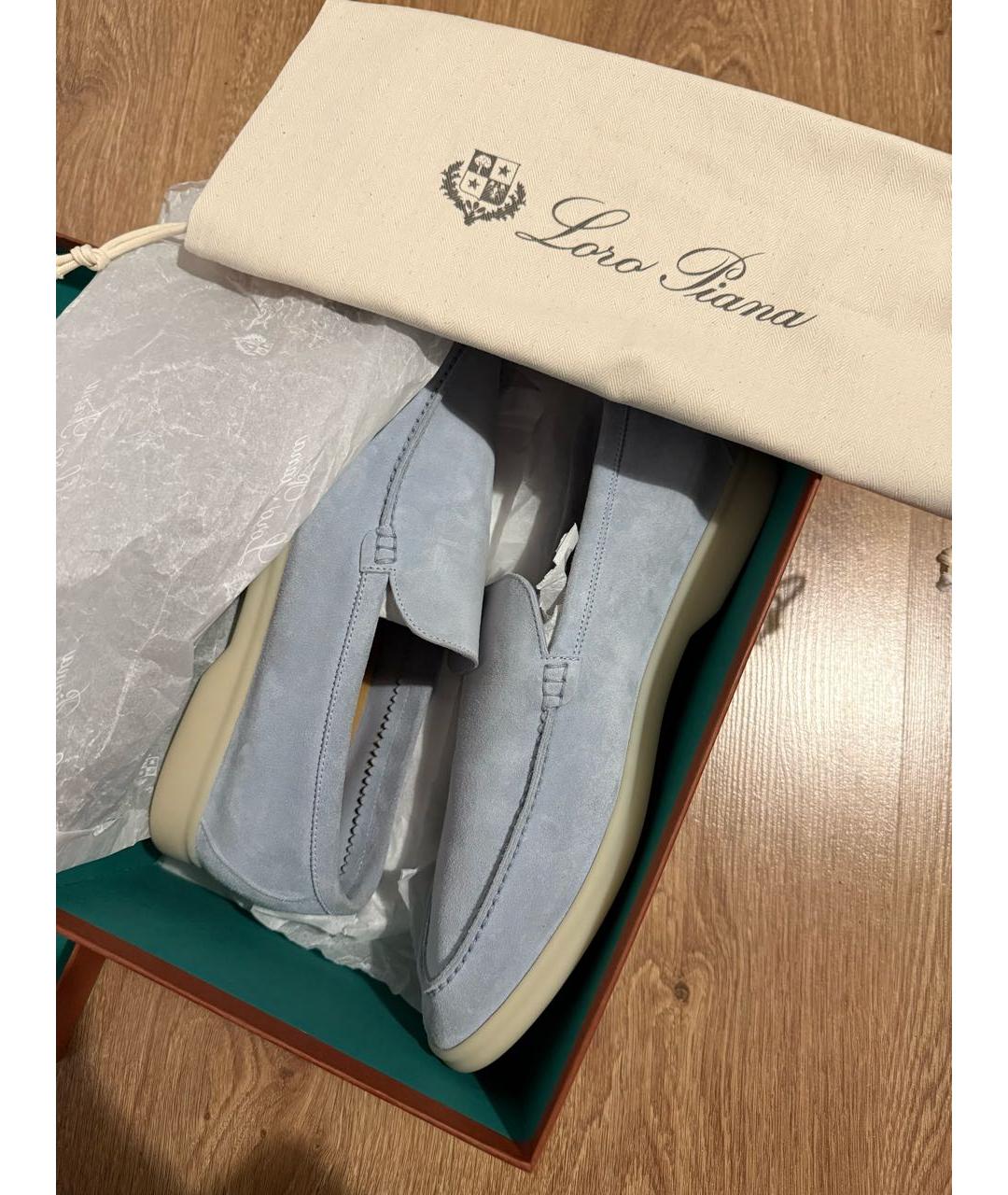 LORO PIANA Голубые замшевые лоферы, фото 3