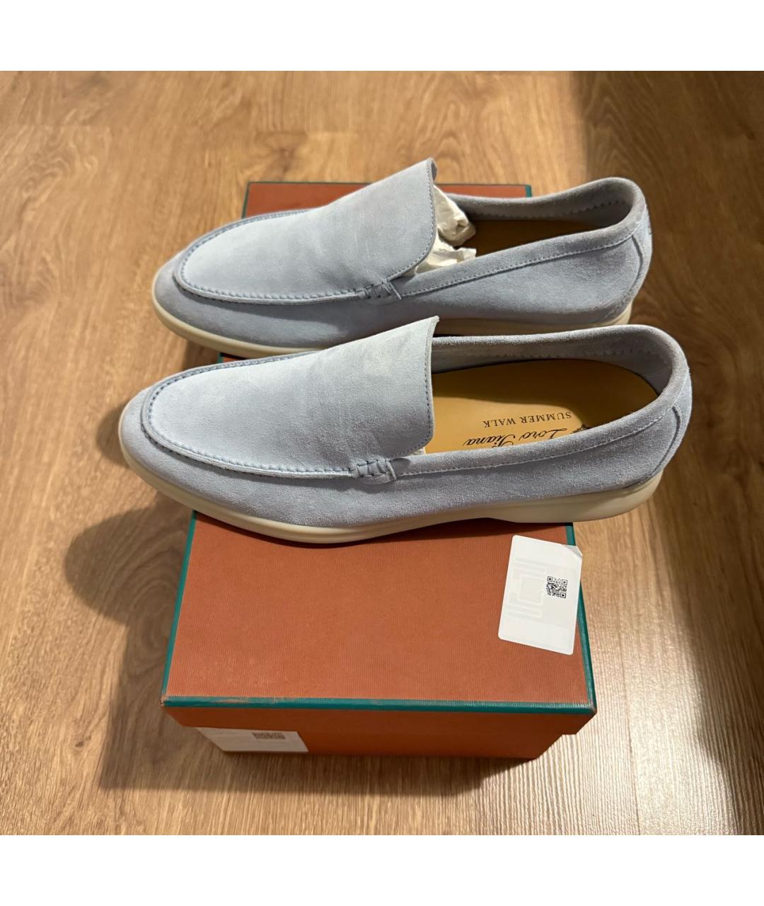 LORO PIANA Голубые замшевые лоферы, фото 7