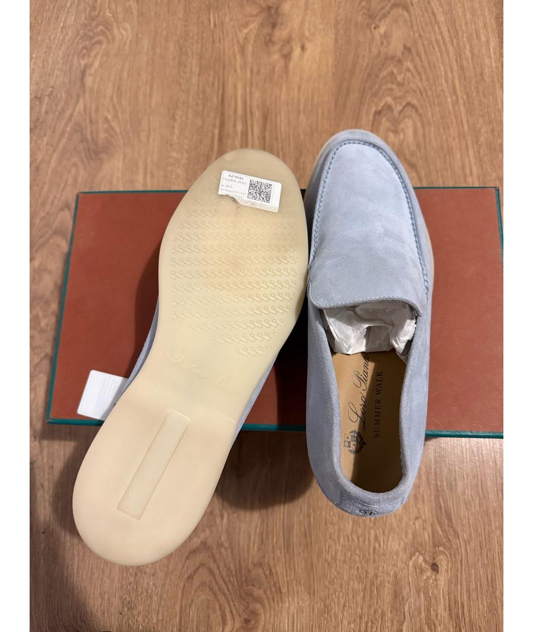 LORO PIANA Голубые замшевые лоферы, фото 5
