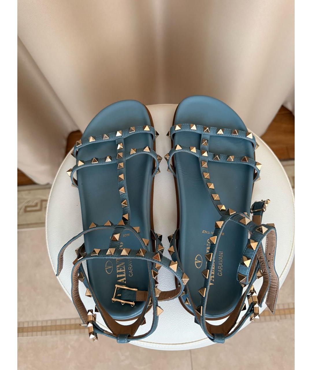 VALENTINO Голубые кожаные сандалии, фото 3