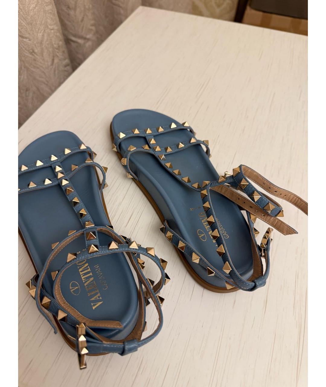VALENTINO Голубые кожаные сандалии, фото 5